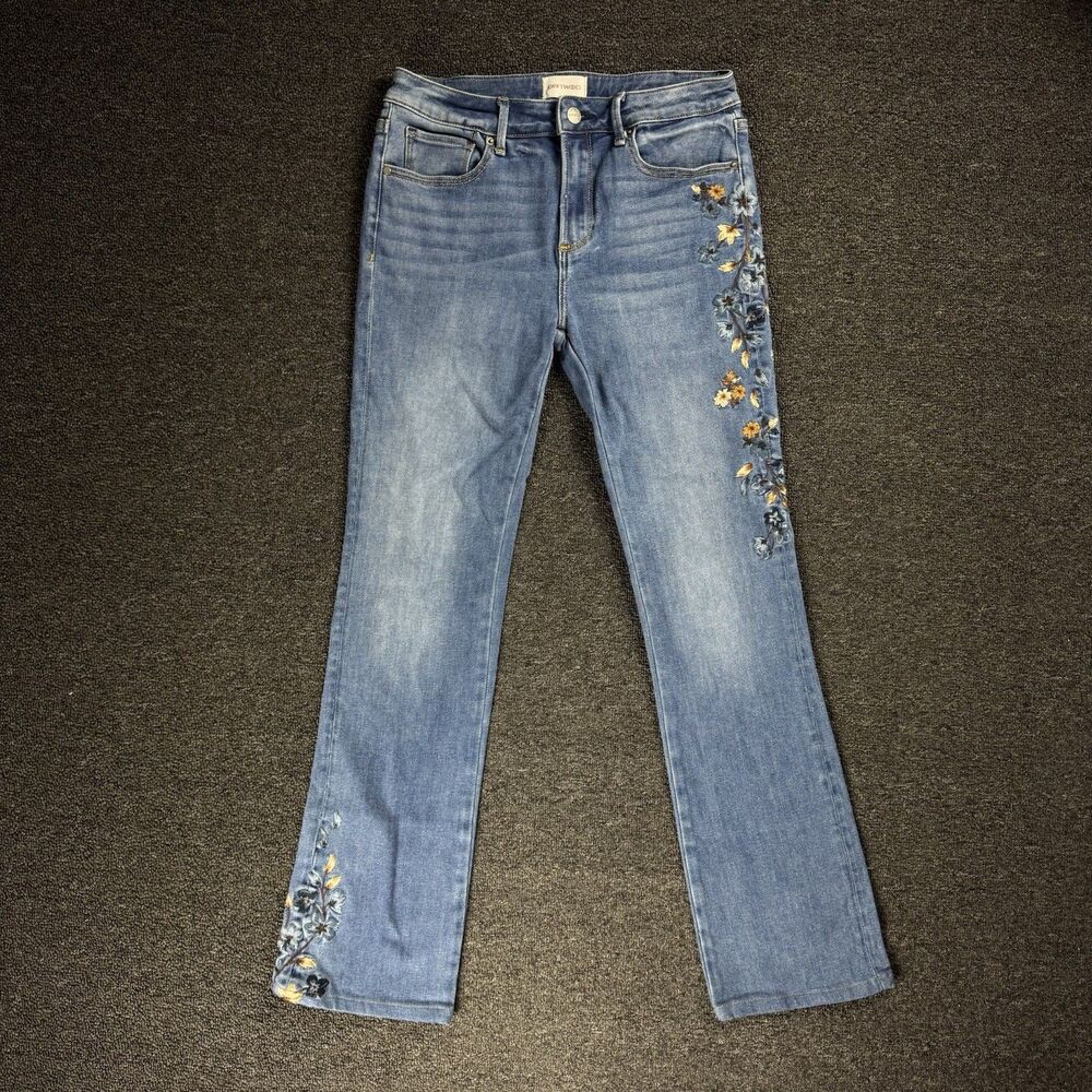 Driftwood Kelly Floral Embroidered Jeans Womens 27 X 33 Blue Bootcut Hippie Boho - Picture 2 of 11